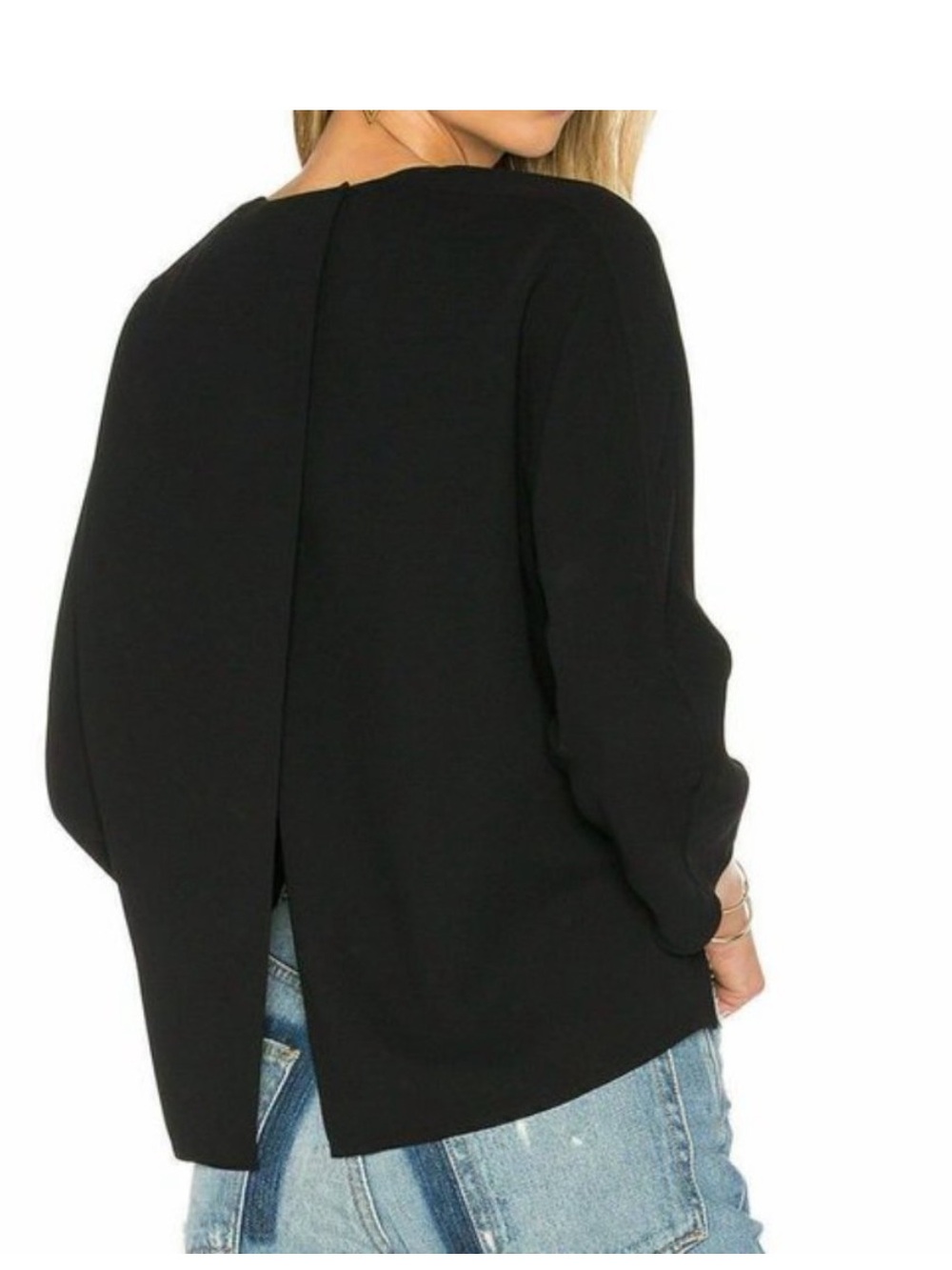 Vince Black Crepe “Flyaway” Long-Sleeve Crewneck Top